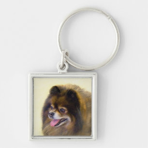 Chaveiro Pintura original de cão a preto e a bronzeado da
