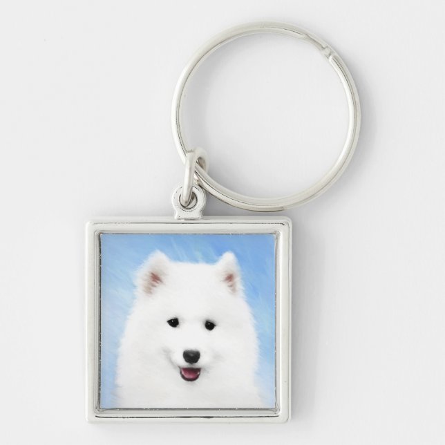Chaveiro Pintura Samoyed Puppy - Arte Cachorra Original (Frente)