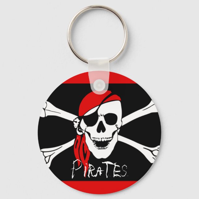 Chaveiro Piratas - Crânio de Pirata Preto e Vermelho (Frente)