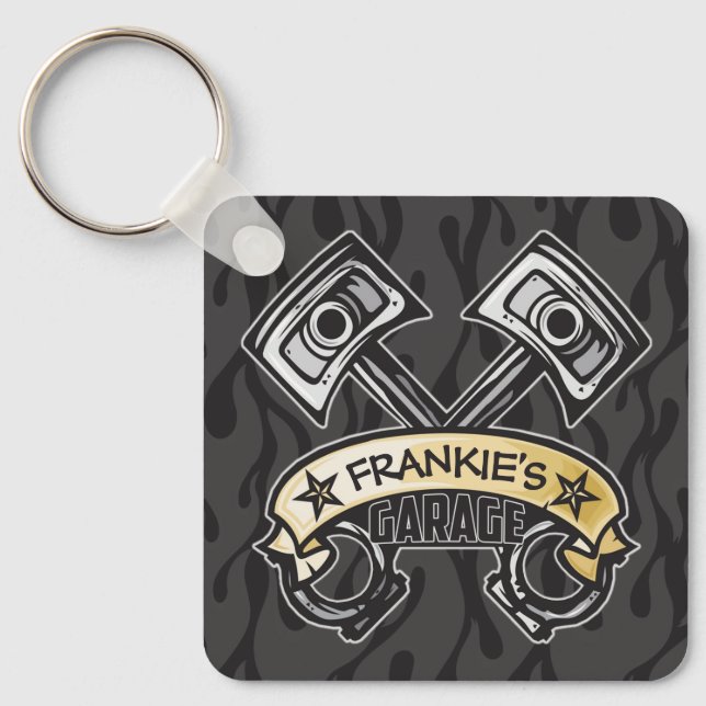 Chaveiro Pistões de Rod Quente Fantasmas Chama Chamas Perso (Frente)