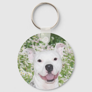 Chaveiro Pitbull branco feliz