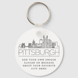Chaveiro Pittsburgh Stylized Skyline   Slogan Personalizado