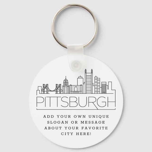 Chaveiro Pittsburgh Stylized Skyline | Slogan Personalizado (Frente)