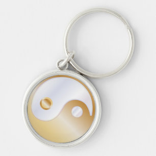 Chaveiro PixDezines yin yang/ branco + ouro falso