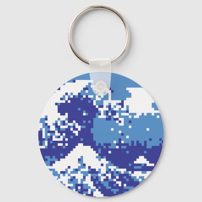 Chaveiro Pixel Tsunami Blue 8 Bit Pixel Art (Frente)