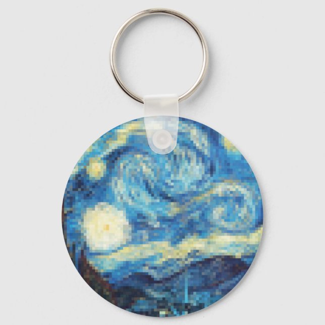 Chaveiro Pixelada Starry Night por Van Gogh (Frente)