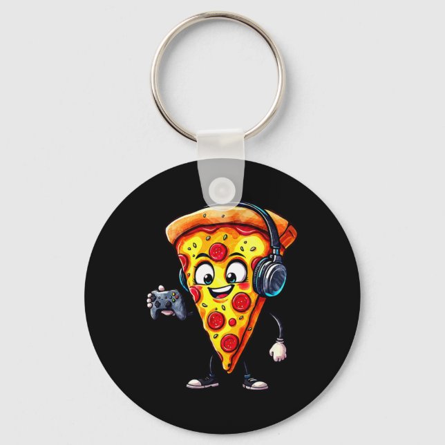 Chaveiro Pizza de comida engraçada para jogadores de videog (Frente)
