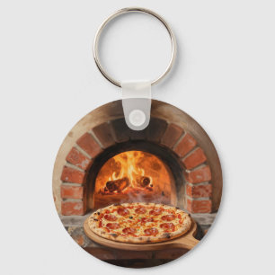 Chaveiro Pizza de Pepperoni Assada à Lenha Rústica Italiana