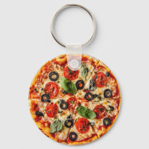 Chaveiro pizza italiana com tomates, azeitonas e manjericão