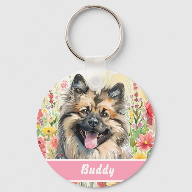 Chaveiro Placa de Identificação para Keeshond – Informações (Frente)
