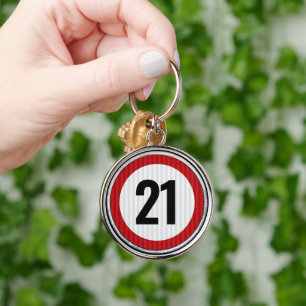 Chaveiro Placa de limite de velocidade de aniversário de 21