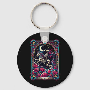 Chaveiro Placa Tarot Skeleton Floral Unicorn Colorida