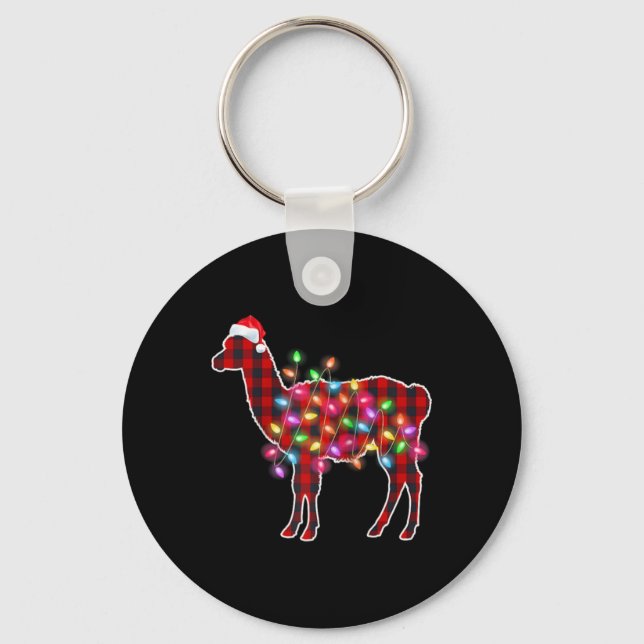 Chaveiro Plaid Buffalo Llama Christmas Pajamas Xmas Lights  (Frente)