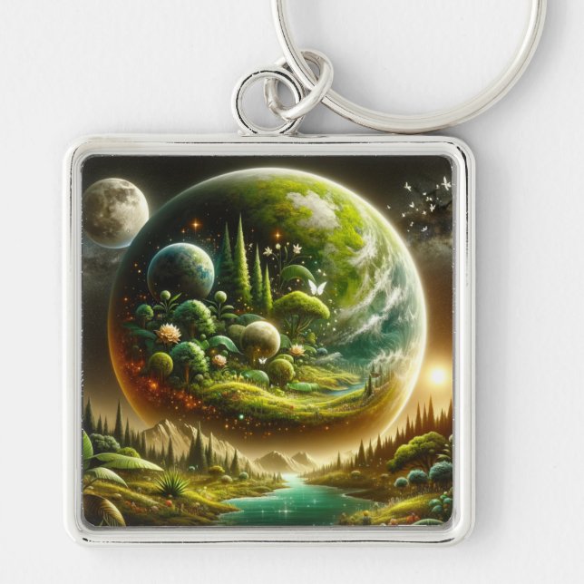 Chaveiro Planeta de Fantasia Magia com Natureza Celestial (Frente)