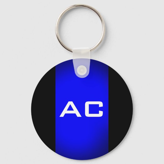 Chaveiro Planície Negra Azul do Monograma Moderno (Frente)