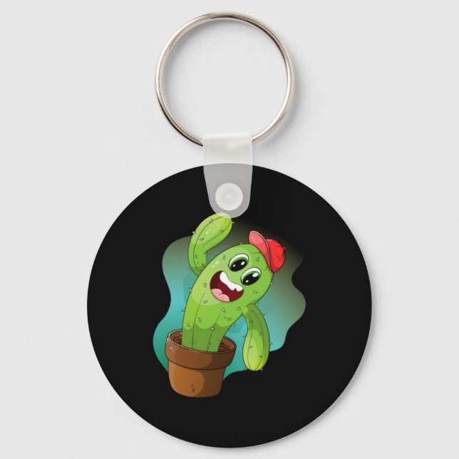 Chaveiro Planta de Cacto de Desenho Animado Feliz (Frente)
