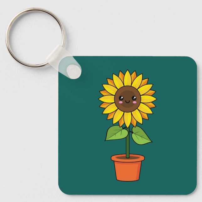 Chaveiro Planta de girassol de Kawaii em Pote (Frente)