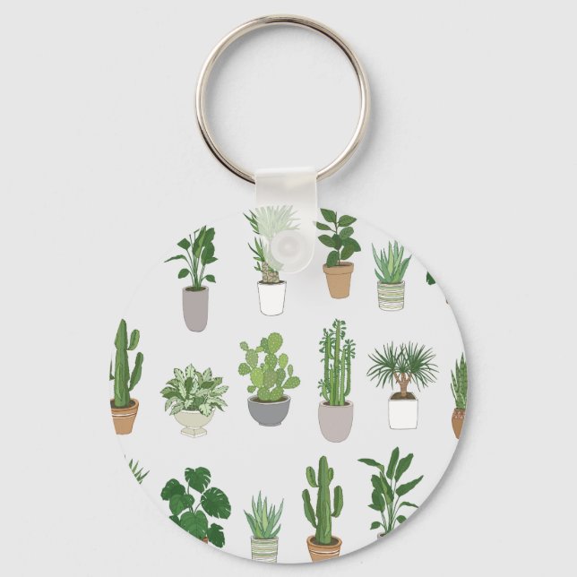 Chaveiro Plantas caseiras, padrão de rabisco de vintage (Frente)
