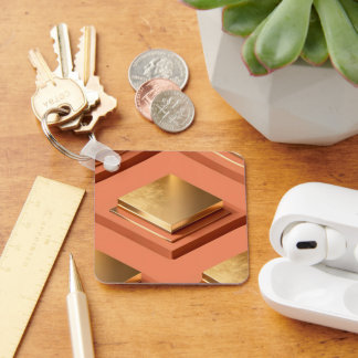 Chaveiro Plataformas quadradas de ouro escalonadas com text