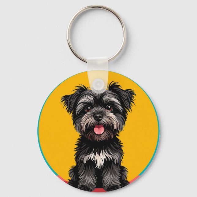 Chaveiro Playful Black And Gray Terrier Puppy Portrait (Frente)