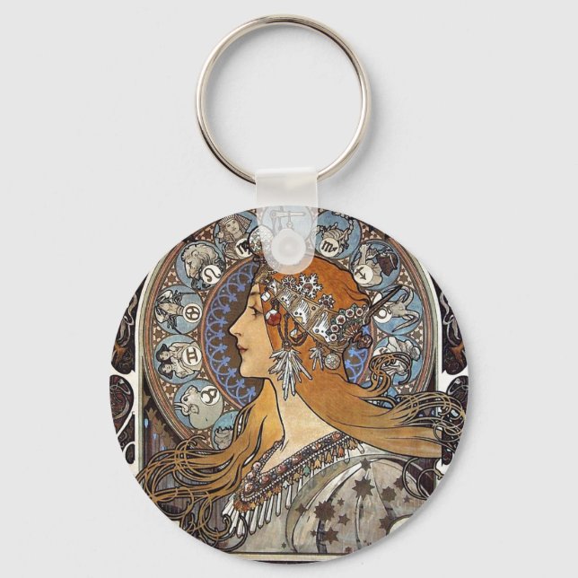 Chaveiro Plume Zodiac Mulher de Alphonse Mucha - Art Nouvea (Frente)