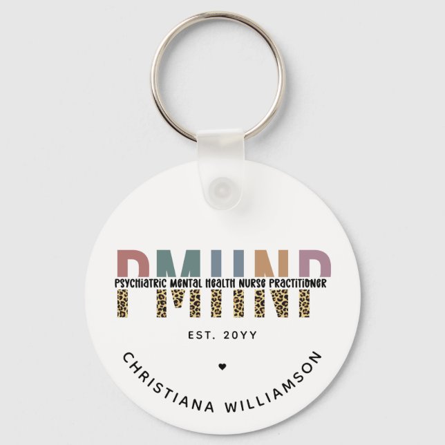 Chaveiro PMHNP Leopard Impressão Psiquiátrica Saúde Mental  (Frente)