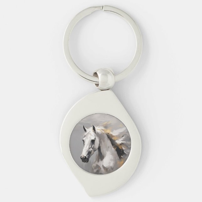 Chaveiro Poderoso Efeito de Óleo de Cavalo Branco Retrato (Frente)