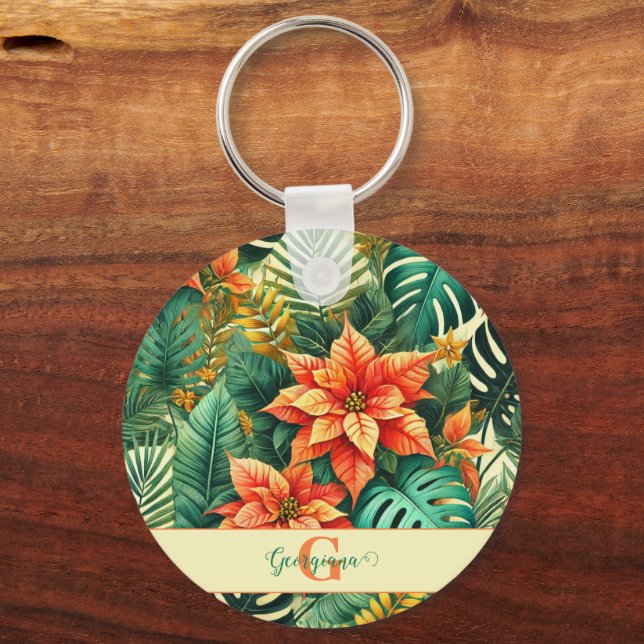 Chaveiro Poinsettia de Natal Tropical Personalizada (Frente)