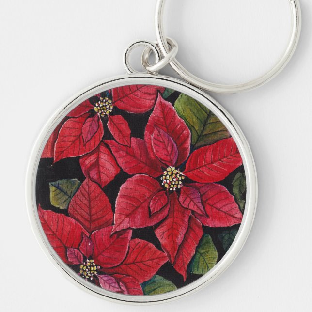 Chaveiro Poinsettia Vibrante Em Aquarela (Frente)