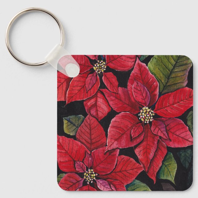 Chaveiro Poinsettia Vibrante Em Aquarela (Frente)