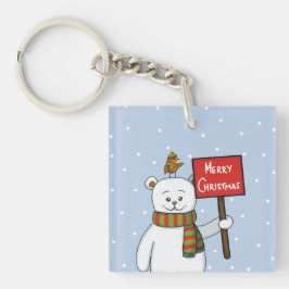 Chaveiro Polar Bear and Robin Christmas Greeting