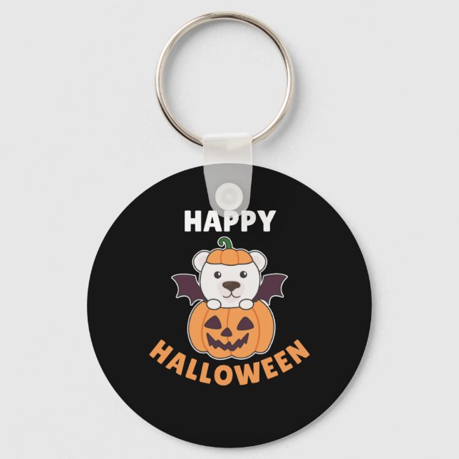 Chaveiro Polar Feliz Halloween Pumpkin Bat Costume (Frente)