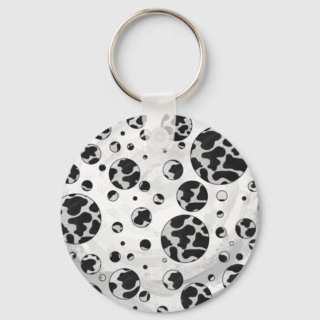 Chaveiro Polka Dot Cow Black and White Print (Frente)