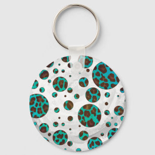 Chaveiro Polka Dot Cow Brown and Teal Print