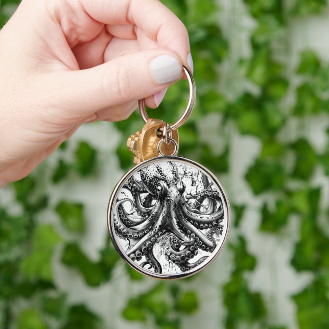 Chaveiro Polvo preto e branco se assemelha a lula do século (Mão)