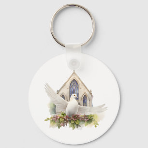 Chaveiro Pomba Branca com Igreja