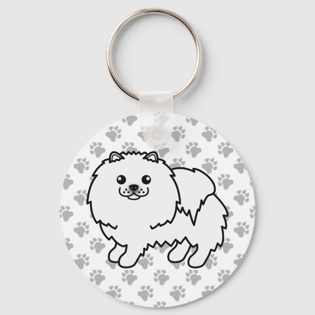 Chaveiro Pomerânia Branco Cachorro de Desenho Animado Fofo  (Frente)