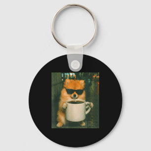 Chaveiro Pomerânia engraçada bebendo meme de café urbano re