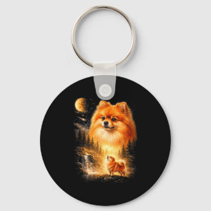 Chaveiro Pomerânia uivando para a lua vintage místico faça