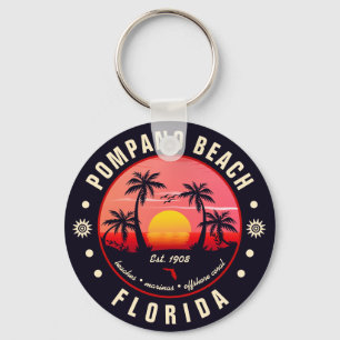 Chaveiro Pompano Beach Florida Retro Sunset Souvenir