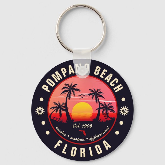 Chaveiro Pompano Beach Florida Retro Sunset Souvenir (Frente)