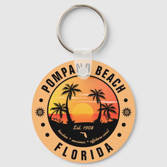Chaveiro Pompano Beach Florida Retro Sunset Souvenir 80 (Frente)
