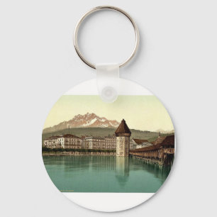 Chaveiro Ponte da capela e vista de Pilatus, lucerna,