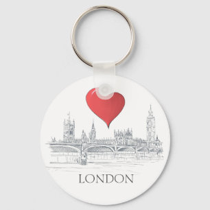 Chaveiro Ponte Londres Big Ben Skyline com Red Heart