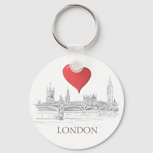 Chaveiro Ponte Londres Big Ben Skyline com Red Heart (Frente)