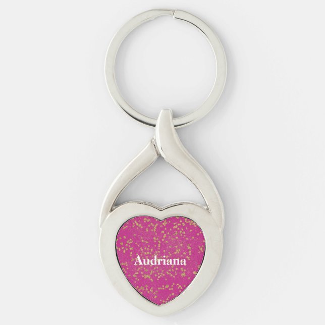 Chaveiro Pontos de Confete Cor-de-Rosa com Brilho Dourado (Frente)