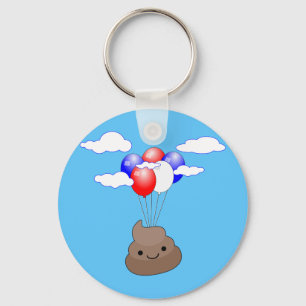 Chaveiro Poo Emoji Voando Com Balões No Céu Azul