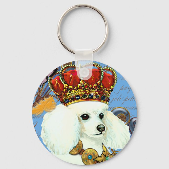 Chaveiro Poodle Branco Regal com Retrato Coroa (Frente)