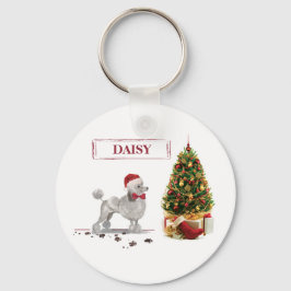 Chaveiro Poodle Cinza Cachorro Natal Divertido com Árvore