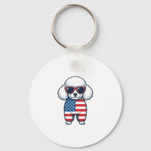 Chaveiro Poodle Patriótico de Óculos de Sol Desenho Vetoria